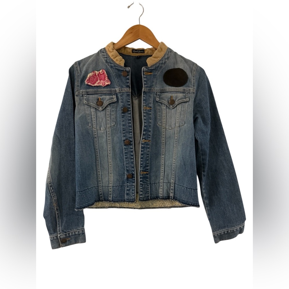 Earl Jean Cropped Denim Jacket Medium Western Americana Patchwork Y2K Denim